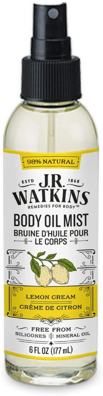 J.R. Watkins Lemon Cream Natural Hydrating Body Oil Mist, Moisturizing Body Oil Spray for Glowing Skin, USA Made and Cruelty Free, 177 Milliliters