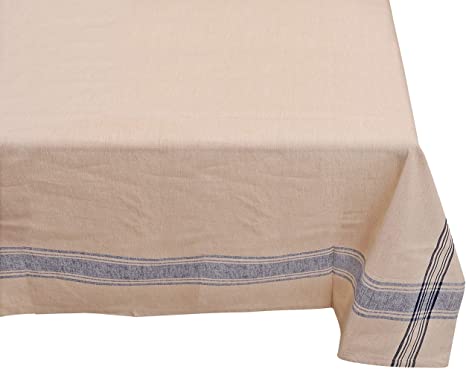 Yourtablecloth 100% Cotton Fabric Tablecloth – French Nautical Design Table Cloth –Hemmed Edges, Superior Quality & Durable – Blue Stripes, 52x52 Square