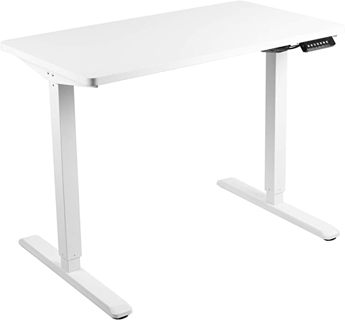 VIVO Electric 43 x 24 inch Stand Up Desk | White Table Top, White Frame, Height Adjustable Standing Workstation with Memory Preset Controller (DESK-KIT-1W4W)