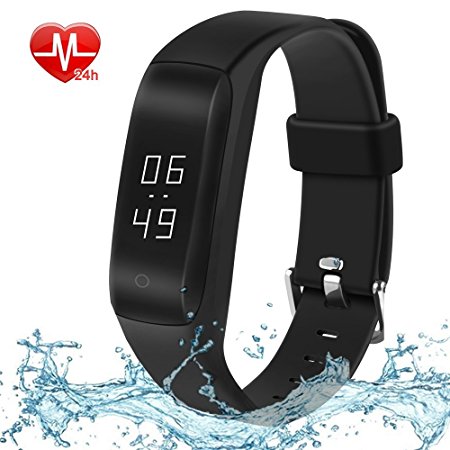 Fitness Tracker, Waterproof Activity Tracker Watch with Heart Rate Monitor, Sleep Monitor Pedometer Wristband Smart Bracelet for iOS and Android Smartphone (C5 Black)