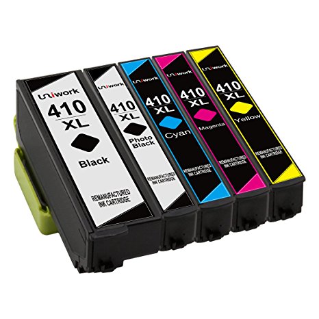 Uniwork Technology 5 Pack 410XL High Yield 410 Ink Cartridge Replacement for use in Expression Premium XP-830, XP-640, XP-530 XP-630 XP-635 Printers