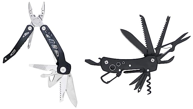 AmazonBasics 15-in-1 Multi-Tool Pocket Knife with Nylon Sheath & 11-in-1 Multi-Tool with Nylon Sheath