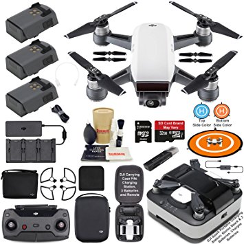 DJI Spark Drone Quadcopter Fly More Combo (Alpine White) with Portable Charging Station, 3 Batteries, Remote Controller, Charger, Charging Hub, Shoulder Bag, Bundle Kit with MUST HAVE Accessories
