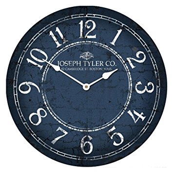 Blue & White Wall Clock, Available in 8 sizes, Most Sizes Ship 2 - 3 days, Whisper Quiet.