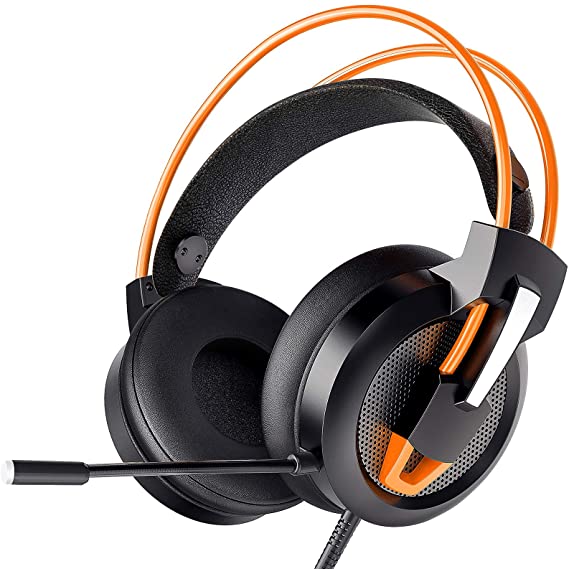 Greatever Gaming Headset, Headset PC PS4 Headset with Noise Canceling Microphone, Bass Surround Sound, Headphones for PC MAC Laptop IPad iPod Smartphone (Orange)
