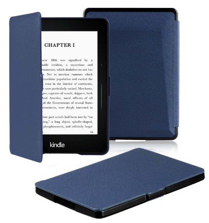 OMOTON Kindle Voyage Smart Case Cover -- The Thinnest and Lightest PU leather Case Cover for the Latest Amazon Kindle Voyage with 6" Display and Built-in Light, Navy Blue