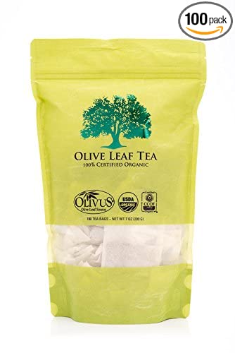 Olive Leaf Tea - Certified Organic - Non-GMO Herbal Tea Bags (100 count) - Sourced from Spain and Manufactured in USA - Antioxidant Immunity Supplement for Health Wellness & Vitality
