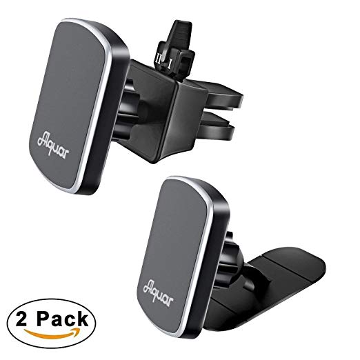 Alquar Magnetic Phone Car Mounts Set, 2 PCS Pack Air Vent and Dashboard Holder Luxury Package With 4Pcs Metal Plate and 2 Extra 3M Adhesive Stickers, for iPhone Samsung and All Smartphones