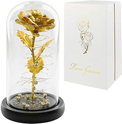 Childom Wife Gift Ideas, 24K Gold Rose,LED Rose Flower in Glass Dome,Artificial Flowers Last Forever,Preserved Rose,Forever Rose Gift Mother, Valentine's Day,Wedding, Anniversary,Girlfriend
