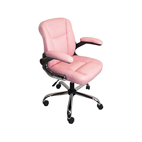 ALEKO ALC2155PN PU Leather Ergonomic Office Desk Chair Mid Back Perfect for Teens and Young Adults 19 x 20 Inch Back Pink