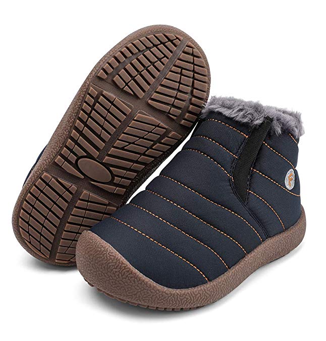 Zefani Kids Waterproof Snow Boots Winter Anti-Slip Fur Lined Warm Shoes Outdoor