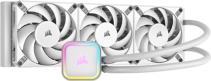 CORSAIR H150i RGB Elite Liquid CPU Cooler - 360mm AIO - AF120 Elite PWM Fans - Intel® LGA 1700, 1200, 2066, AMD® AM5 & AM4 Sockets - White