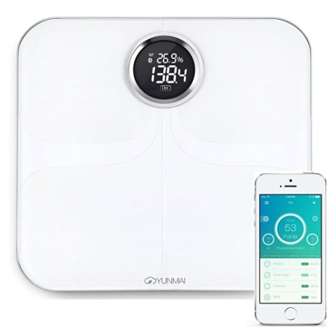 Yunmai Bluetooth Smart Body Scale, Tracks Weight, Body Fat Percentage, BMI/BMR, Bone Mass, Hydration Level, Muscle & Body Age, 16 Users Recognition, App Compatible with Apple & Android White