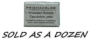 Prismacolor Eraser, Kneaded Rubber Eraser Large, Grey, 12 Pack