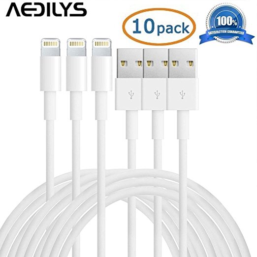 IPhone 6 Cable, AEDILYS® [10-Pack] 3FT 8 Pin Lightning to USB Charging Cable Connector with Authentication Chip Ensures Fast Charging for iPhone 6 6S /6 6S Plus, iPhone 5s/5/5c, iPod mini (White)