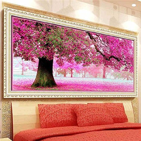 Kisstaker 54x118cm Sakura Cherry Blossom Trees DIY Cross Stitch Embroidery Kit Home Decor Arts, Crafts & Sewing Cross Stitch