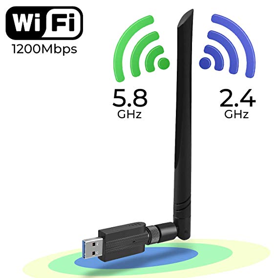 Wireless WiFi Adapter 1200Mbps USB3.0 WiFi Dongle 2.4G/5G 802.11ac Network Adapter with High Gain Antenna for Desktop Laptop PC Support Windows XP/10/8/8.1/7/Vista/2000,Mac 10.6-10.14