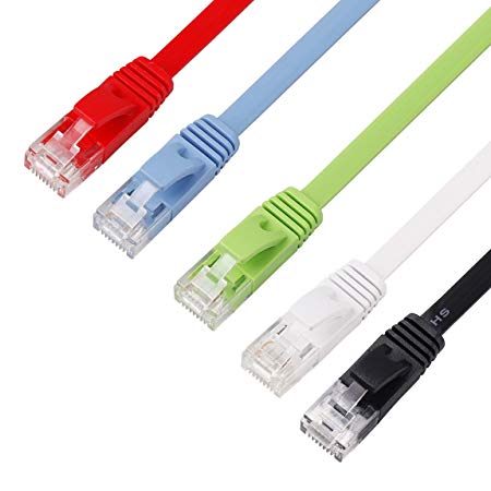 VCZHS CAT6 Flat Ethernet Cable CAT6 LAN Cable RJ45 Network Ethernet Patch Cable for Computer Router Laptop 10 Ft (5 Pack)