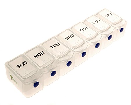 7 Day Push Button Weekly Pill Organizer Case Box Holder Dispenser for Your Supplements and Pills Translucent Frost Color by SURVIVE! Vitamins, Large Size