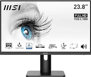 MSI PRO MP243XP 24-inch IPS 1920 x 1080 (FHD) Computer Monitor, 100Hz, Adaptive-Synch, HDMI, DisplayPort, VESA Mountable, Tilt, Height Adjustable, Speaker, 1ms, Black