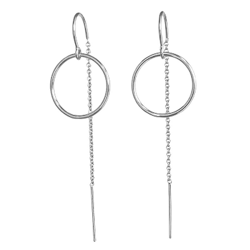Sterling Silver Threader Earrings for Women - Edgy Earrings - Circle Earrings - 14k Gold Filled Thread Earrings - Hypoallergenic Earrings - Dangle Chain Earrings For Women (sterling silver)