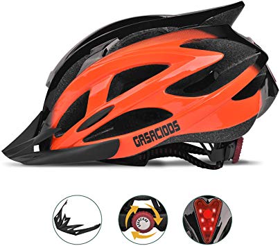 GASACIODS Bike Helmet, CPSC Certified Adjustable Light Bicycle Helmet Specialized Cycling Helmet for Adult Men&Women Road and Mountain Bike Helmet with Detachable Visor&Rear LED Light