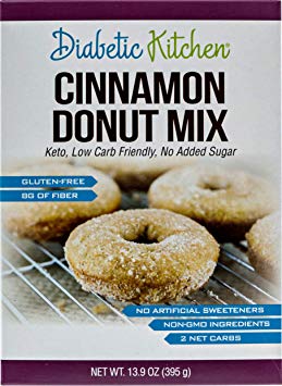 Diabetic Kitchen Cinnamon Donut Mix Is Sugar-Free, Low-Carb, Keto-Friendly, Gluten-Free, 8g Fiber, Non-GMO, No Artificial Sweeteners, No Sugar Alcohols Ever (24 servings) (Box) Net Wt 13.9 oz