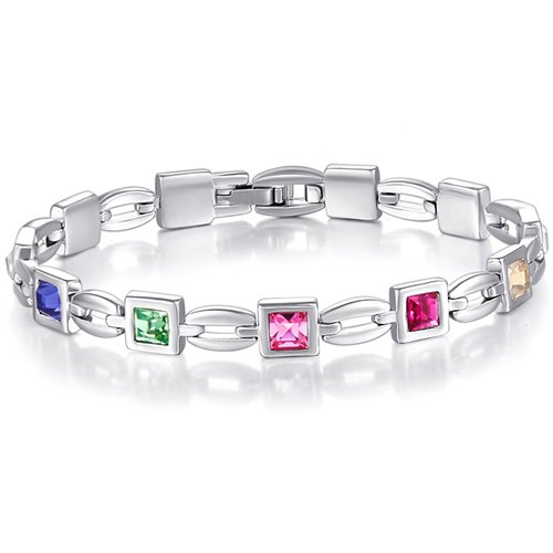 Valentine's Day Gift - Mondaynoon Women's SWAROVSKI ELEMENT Crystal 'Look of Love' Charm Tennis Bracelet 7.67"