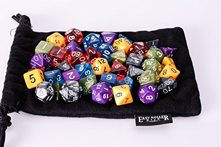 Easy Roller Dice 42 Polyhedral Dice with Large Velvet Dice Bag, Set of 6