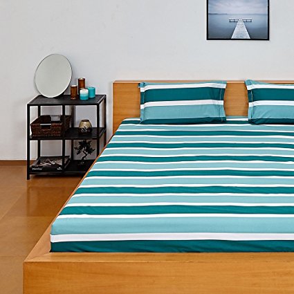 Solimo Silk Finish Nautical Stripe 180 TC 100% Cotton Double Bedsheet with 2  Pillow Covers - Green