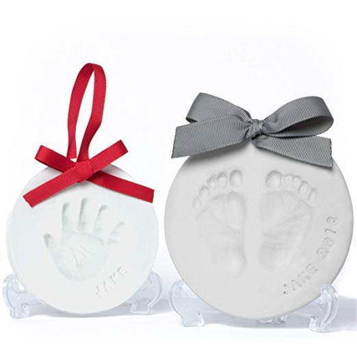 Baby Leon Footprint Ornament Kit | White   Gray Clay Molds & Paint Set | Best Baby Shower Gift for Newborn Girls & Boys | New Mom Gift Registry | Handprint & Pet Paw Print Keepsake | Safe Air Dry Clay
