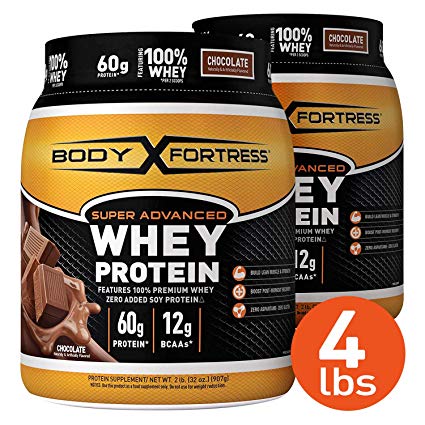 Body Fortress Super Advanced Whey Protein Powder, Gluten Free, Chocolate Flavor, 4 Pound
