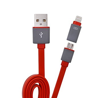 ISKTech Duo Universal 2-in-1 Fast Sync and Charge Cable with Lightning & Micro USB 8-pin Connectors for Iphone 6 6plus 5s 5c 5, Ipad Air, Ipod Nano 7th, Samsung, Htc, Other Android Smartphones (Red)