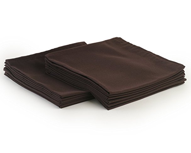 YOURTABLECLOTH Cloth Dinner Napkins100% Spun Polyester with Hemmed Edges 20x 20"Set of 12 (Chocolate)