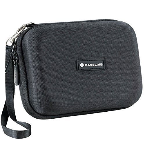 Caseling Hard Carrying GPS Case for up to 5-inch Screens. For Garmin Nuvi, Tomtom, Magellan, GPS - Mesh pocket for USB Cable and Car Charger - Black