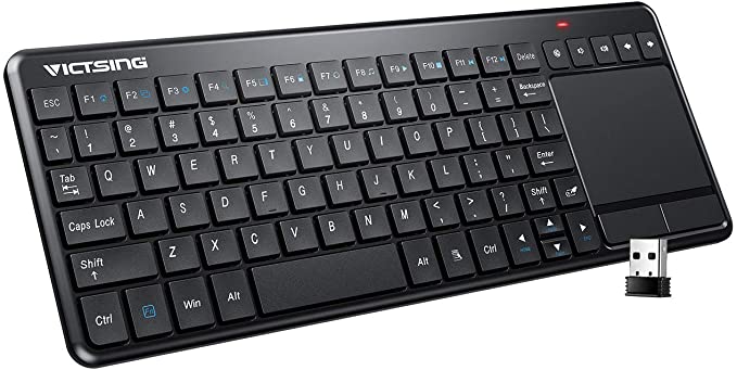 VicTsing Wireless Touchpad Keyboard, 2.4Ghz Ultra-Slim Keyboard, All-in-One Wireless Keyboard 2.4Ghz with Built-in Multi-Touch Touchpad for Windows PC Tablet Gaming Device Laptop Mac OS, Black