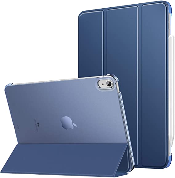 MoKo Case Fit iPad Air 4th Generation 2020 Case New iPad 10.9 2020 - [Support iPencil 2 Charging] Slim Smart Shell Stand Cover with Translucent Frosted Back Protector Auto Wake/Sleep, Navy Blue