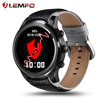 LEMFO LEM5 Smart Watch Android 5.1 MTK6580 Quad Core 1GB/8GB 3G WIFI GPS Heart Rate Monitor Cell Phone Smartwatch for Anrioid iOS (Black)