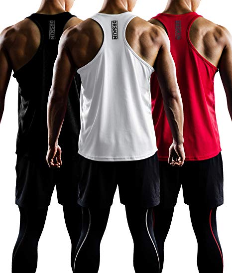 DRSKIN Men's 3 Pack Dry Fit Y-Back Gym Muscle Tank Mesh Sleeveless Top Fitness Training Cool Dry Athletic Workout