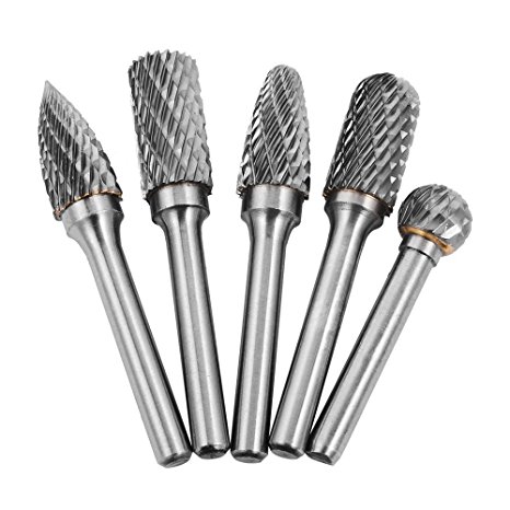 5Pcs 12mm Head Tungsten Carbide Rotary Point Burr Die Grinder Bit 6mm Shank Kit Milling Cutter