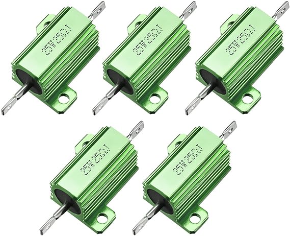 uxcell 25W 25 Ohm 5% Aluminum Housing Resistor Screw Tap Chassis Mounted Aluminum Case Wirewound Resistor Load Resistors Green 5 pcs