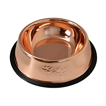 FluffyPal Dog Bowl – Bronze Rose Copper Cat Food Water Bowl – Dishwasher Safe & Won’t Rust or Corrode – No Tip Pet Feeder Prevents From Sliding Around Floor And Food Flying All Over The Place