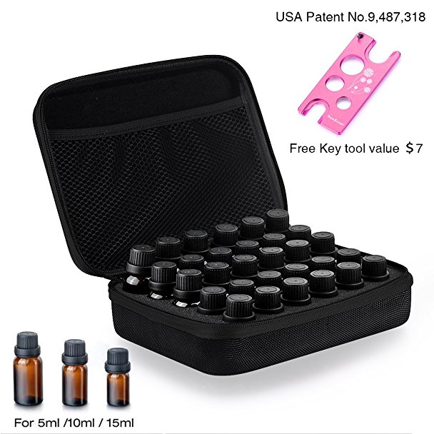 Essential Oil Carrying Safe Protection Case Holds 30 pcs DoTERRA Young Living Essential Oil 10ml and 15ml Orificer Bottle Dropper Bottle .Durable Nylon Shell Exterior and Soft EVA Foam