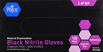 MedPride Black Nitrile Powder Free Exam Gloves, Large, 100