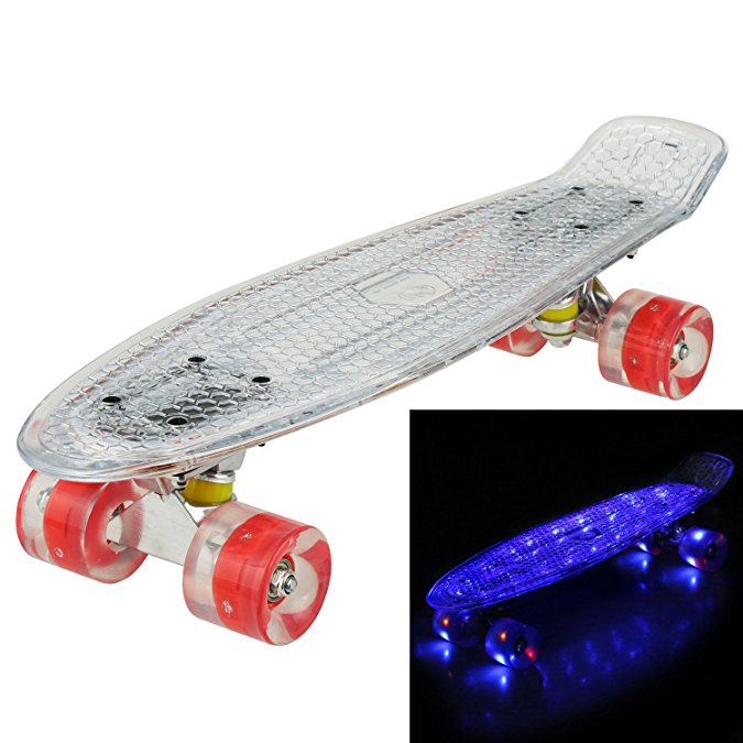 WeSkate Mini Cruiser Skateboard Crystal Complete 22" Skate Board with LED Light Up Deck for Adult Youth Beginner, Birthday Christmas Gift for Kids Age 5 Up