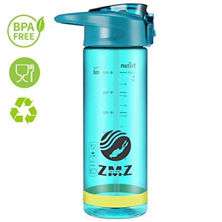 ZMZ Sports Water Bottle with Straw,25oz Wide Mouth BPA Free Tritan Water Bottle with One Click Open lid for Fitness,Outdoor