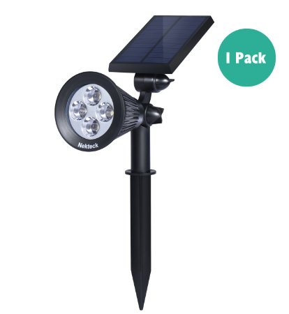 Nekteck Solar Powered Garden Spotlight - Outdoor Spot Light for Walkways Landcaping Security Etc - Ground or Wall Mount Options 1 Pack