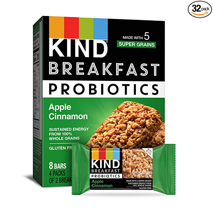 KIND Breakfast Probiotic Bars, Apple Cinnamon, 32 Count