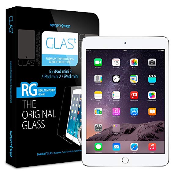 iPad Mini 3 Screen Protector, Spigen® iPad Mini 3 Screen Protector Glass [GLAS.t] Tempered Glass Screen Protector Clear for iPad Mini 3 / iPad Mini 2 (SGP09660)