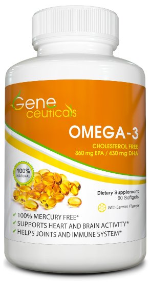 Natural Omega 3 Supplement DHA 430mgEPA 860mg Burpless With Lemon Oil - Supports Joint Heart and Brain Health - 60 Softgels